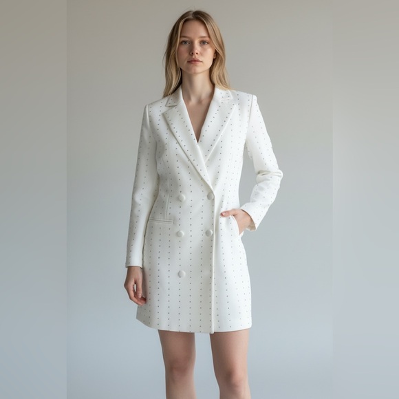 Lucy Paris White Embellished Blazer Dress Bridal Engagement Cocktail S - Picture 3 of 13